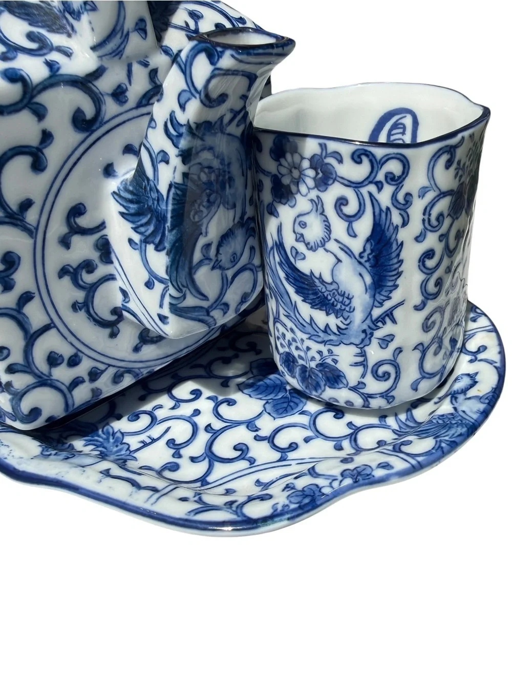 Vintage Takahashi San Francisco Blue White Porcelain Tea Sake Set Tray Japan